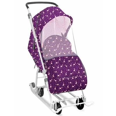 Санки коляска Наши детки НДТ3-1К/5 с фламинго сливовый /Ника/ - фото 62809625