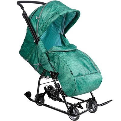 Санки коляска Наши детки НДТ3-1К/ВЗ вязанный зеленый /Ника/ - фото 62809650