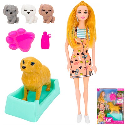 Кукла 8802 с собакой, рождение щенков, аксесс. в кор. - фото 62810602