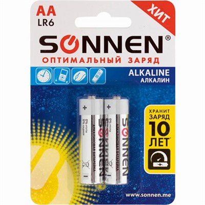 Элемент питания SONNEN Alkaline, АА (LR6, 15А), алкалиновые, пальчиковые, блистер 2 шт 451084 - фото 62810854