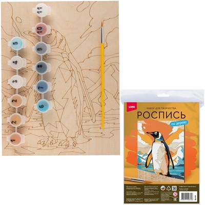 Набор Для Творчества Роспись по дереву. Картина Пингвин на льду Фр-024 Lori. - фото 62811714