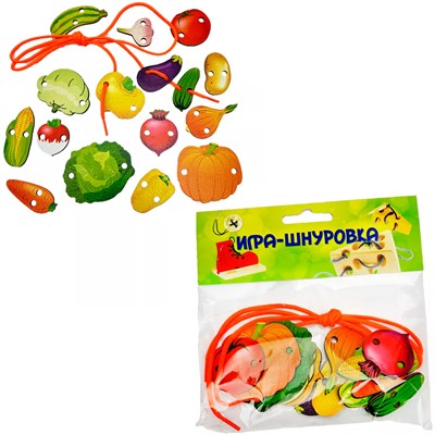 Деревянная шнуровка Шнуровка Бусы Овощи 13 деталей Ш-06 - фото 62812765