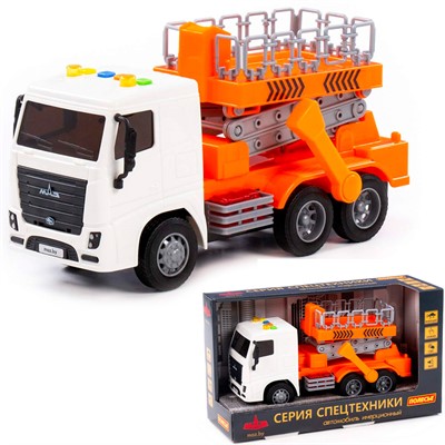 Автомобиль МАЗ с подъёмником инерционный со светом и звуком в коробке 94025 П-Е /8/ - фото 62813492