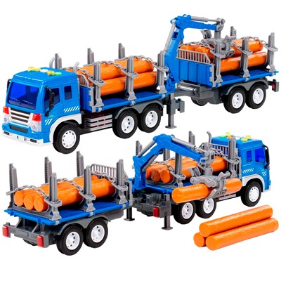 Автомобиль Сити лесовоз с прицепом инерционный со светом и звуком синий в коробке 96074 П-Е - фото 62813603