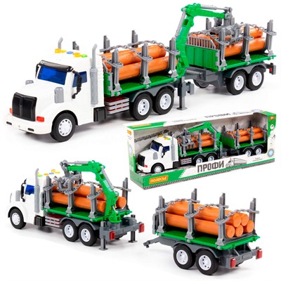 Автомобиль Профи лесовоз с прицепом инерционный со светом и звуком зелёный в коробке 96203 П-Е - фото 62813613