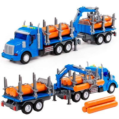 Автомобиль Профи лесовоз с прицепом инерционный со светом и звуком синий в коробке 96197 П-Е - фото 62813618