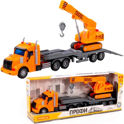 Автомобиль тягач Профи-трейлер инерц. со светом и звуком+гусеничный кран 84009 П-Е /4/ - фото 62814020