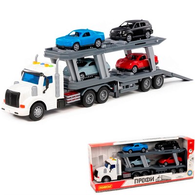 Автомобиль "Профи" тягач с полуприцепом-автовозом инерционный (со светом и звуком) + автомобиль "Оптима" в коробке 70498 П-Е /4/ - фото 62814249