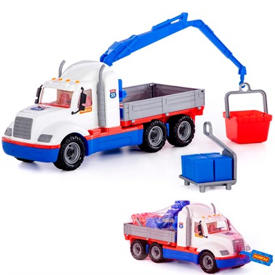 Автомобиль Майк кран с манипулятором (бело-синий) (в сеточке) 94308 П-Е - фото 62815395