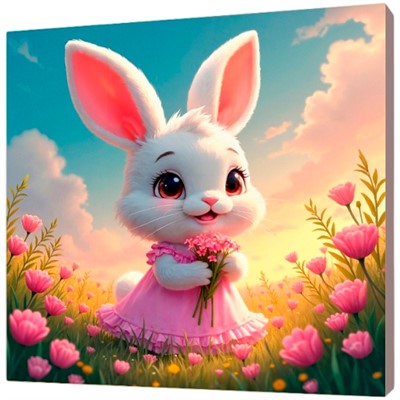 Набор для творчества Роспись по холсту с красками по номерам 20х20 см Зайка в поле с цветами Х-0743 - фото 62818691