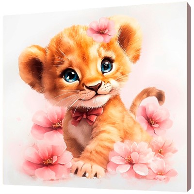 Набор для творчества Роспись по холсту с красками по номерам 20х20 см Львёнок в цветах Х-0741 - фото 62818711