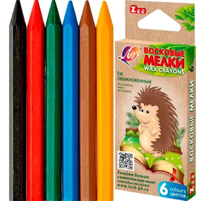 Карандаши восковые 6 цв. Zoo 12С864-08 /ЛУЧ/ - фото 62818745
