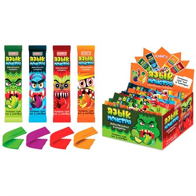 ЯЗЫК МОНСТРА жевательная конфета (кола, ежевика, тропик, лайм-мохито) 10г КТ94734 - фото 63332229