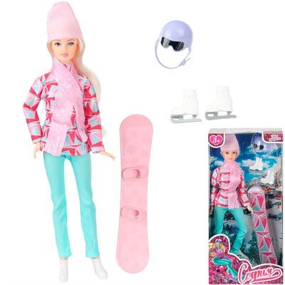 Кукла Карапуз SSET1-S-JP София 29см, сноуборд ,акс., руки и ноги сгиб. - фото 64899390
