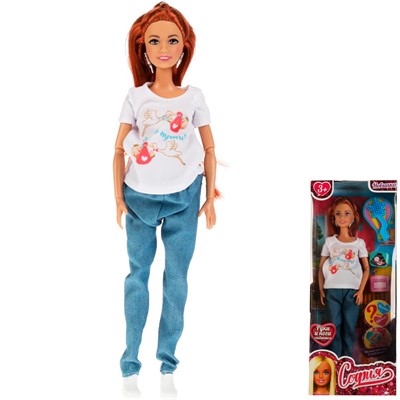 Кукла Карапуз 66001B1-C1-S-BB София 29 см беременная, 1 младенец, кэжуал, расческа - фото 64899400