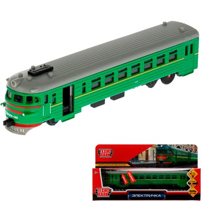 Модель COMTRAIN-19SL-GN ЭЛЕКТРИЧКА длина 19 см, двери, инерц, зеленый Технопарк в коробке - фото 65415558