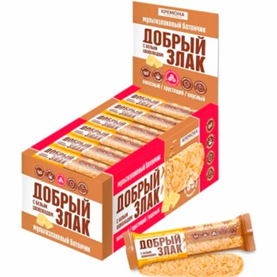 Мультизлаковый батончик с белым шоколадом, 19г цена за шт (24 шт за упак) КН10057 ДОБРЫЙ ЗЛАК - фото 65568954