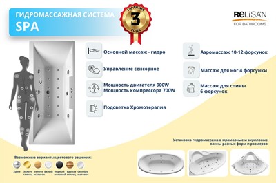 SPA - сенсор (6 гидро; 10-12 аэро;12 Шиацу; 4 Евромик; Хромотерапия) - фото 67452315