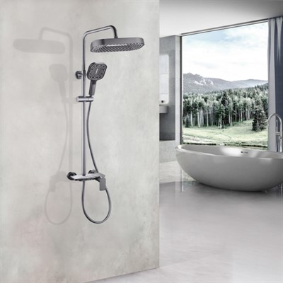 Ares Душевая стойка со смесителем ALS-615-11 Оружейная сталь - фото 67452472