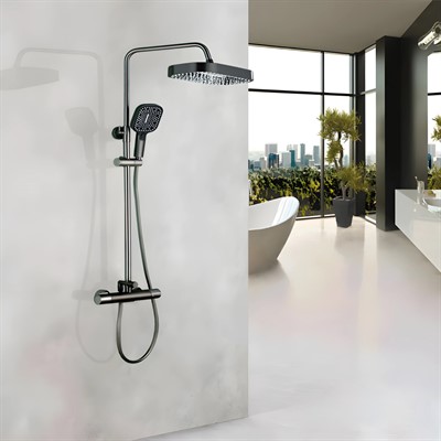 Doris Душевая стойка с термостатическим смесителем GK-0348 Оружейная сталь - фото 67452479