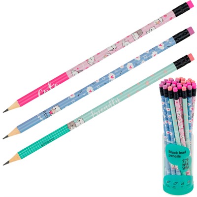 Карандаш ч/гр MESHU Kittens, HB, заточен., с печатью, с ластиком, ассорти MS_58142 - фото 69744597