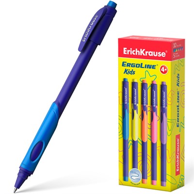 Ручка шариковая синяя ErgoLine® Kids Stick&Grip Neon 0.7, Super Glide Technology 41539 /Erich Krause/ - фото 69745200