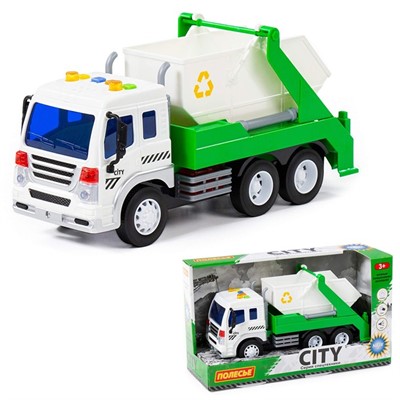 Автомобиль контейнеровоз Сити инерц. свет, звук зеленый в коробке 86198 П-Е /8/ - фото 69745729