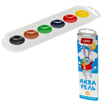 Акварель 6 цветов FUNNY FRIENDS б/к Акпф-001 Lori - фото 69746318