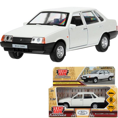 Модель 21099-132-WH ВАЗ-21099 "Спутник" 13,1 см, двери, багаж, белый Технопарк в кор. - фото 69748768