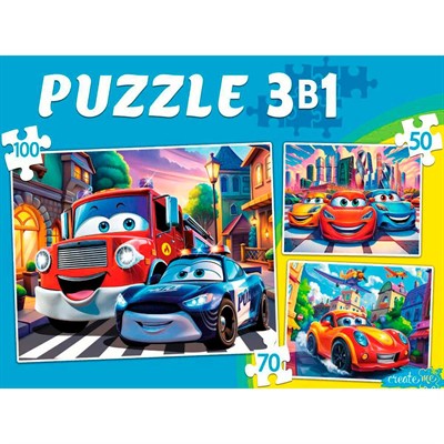 Пазл 3в1 КРУТЫЕ МАШИНКИ №8 50,70,100 эл. П-8445 - фото 69750947