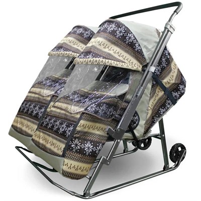 Санки коляска Близняшки Скандинавия коричневая - фото 69755222