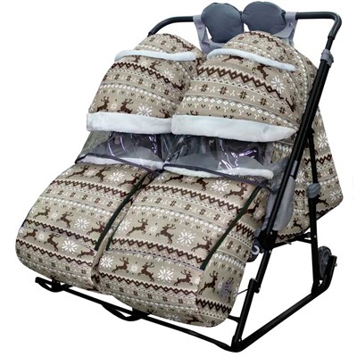 Санки коляска Близняшки Скандинавская ночь.Олени на коричневом - фото 69755434