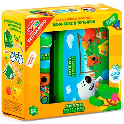 Набор:ланч-бокс 0,98л и стакан детский с крышкой петлей "ми-ми-мишки" 0,4л (Зеленый) 431331309 - фото 69760302