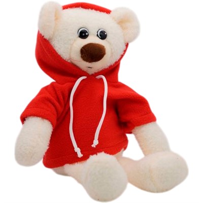 Медведжонок Ермак белый шар. для мел. моторики в красной толстовке флис 21/30 см, 09678W21-36 - фото 69767182