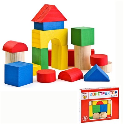 Деревянный конструктор Городок Цветной 26 дет. 6678-26 - фото 69770945