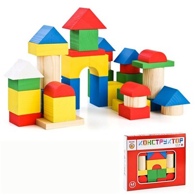 Деревянный конструктор 43 дет. Городок Цветной 6678-43 - фото 69770946