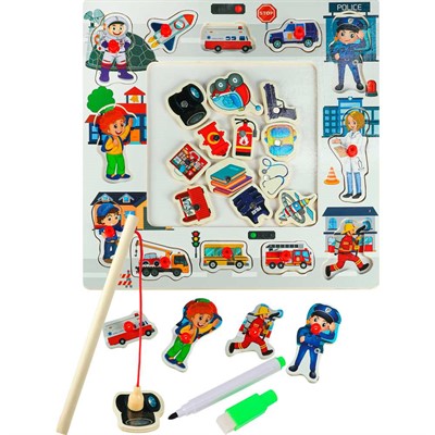 Деревянная Пазл рамка магнитная с рыбалкой и маркером 30х30см. И-0408 - фото 69773733