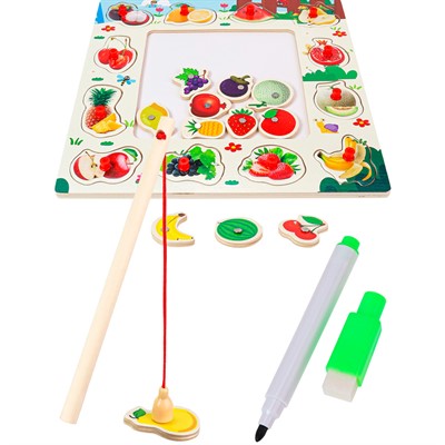 Деревянная Пазл рамка магнитная с рыбалкой и маркером 30х30см. И-0409 - фото 69773734