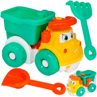 Песочный набор КРОКОТАМ Веселый грузовик 5 предмета ПН11-О1 зелено-желтый /8/ - фото 69773782