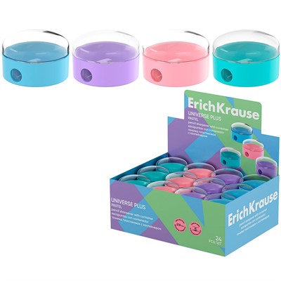 Точилка пластик Universe Plus, Pastel, с контейнером ассорти 60013 ErichKrause - фото 69775330
