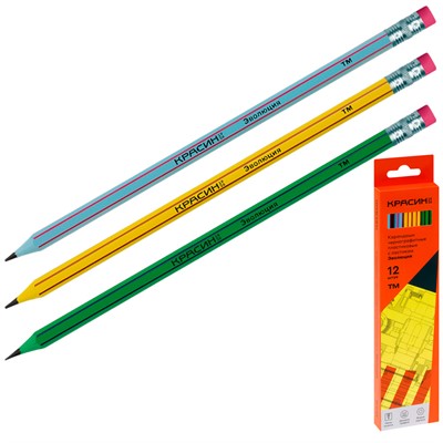 Карандаш ч/гр. Красин "Эволюция" ТМ (HB), с полосами, с ластиком, заточен., пластиковый КР-150121 - фото 69775508