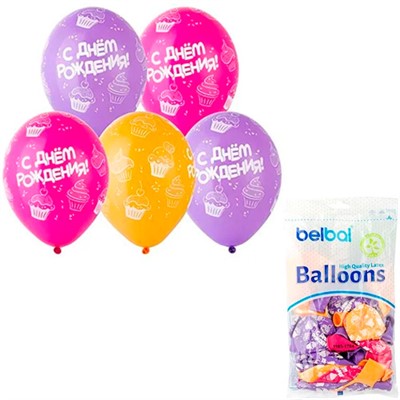 Шар 14" Шелкография пастель С ДР Кексы 25 шт 1103-1764 /цена за упак/ - фото 69776488