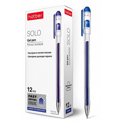 Ручка гелевая синяя Solo 0,5мм трехгранная чернила fast dry GP_058621 Hatber - фото 69779127