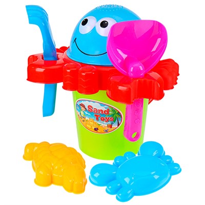 Песочный набор Смайлик ведо,лопатка,грабли,сито,2 формочки цв.микс И-8353 - фото 69779736