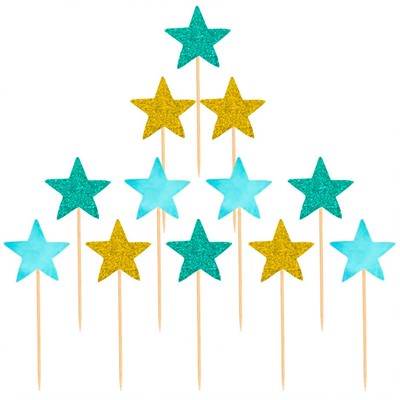 Пики для канапе Звездочки Веселая вечеринка голубой, золото 12 шт L0311 - фото 69780376