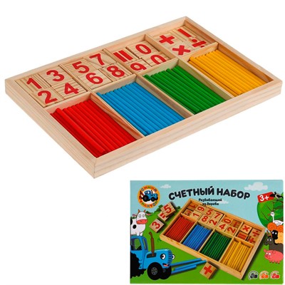 Деревянный Счетный набор СИНИЙ ТРАКТОР W003-STR - фото 69780868