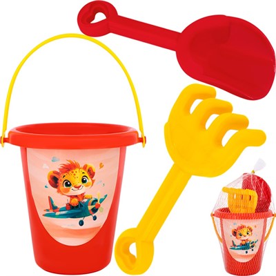 Песочный набор КРОКОТАМ Львёнок 3 предмета ПН9-К красно-желтый /30/ - фото 69781159