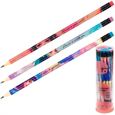 Карандаш ч/г MESHU "Girls and music", HB, заточен., с печатью, с ластиком, ассорти 368075 - фото 69782877