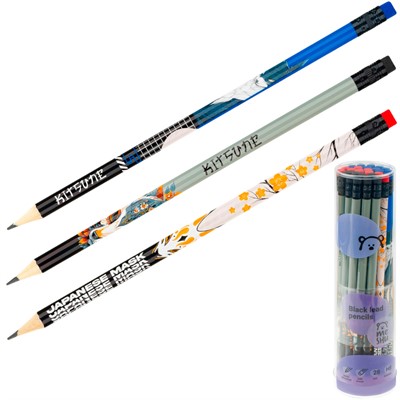 Карандаш ч/г MESHU "Kitsune", HB, заточен., с печатью, с ластиком, ассорти 368074 - фото 69782883