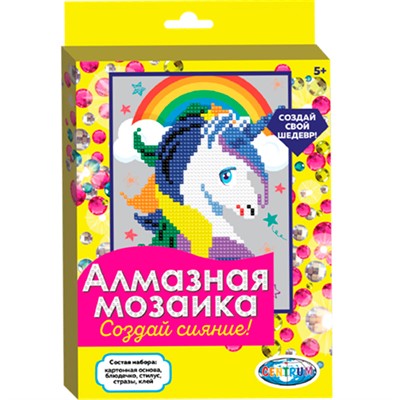 Набор для творчества Алмазная мозаика Единорог 20*15 см частичное заполнение 87961. - фото 69783055